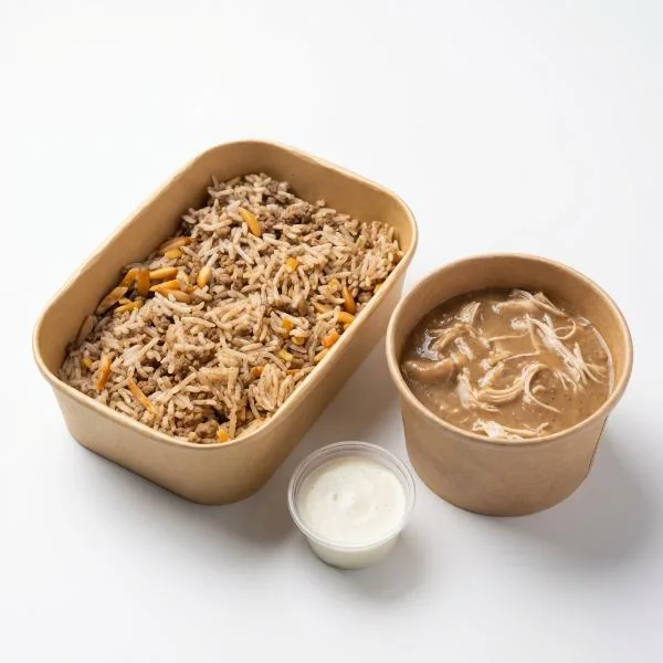 Riz a Djej, pulled chicken with oriental rice and gravy
